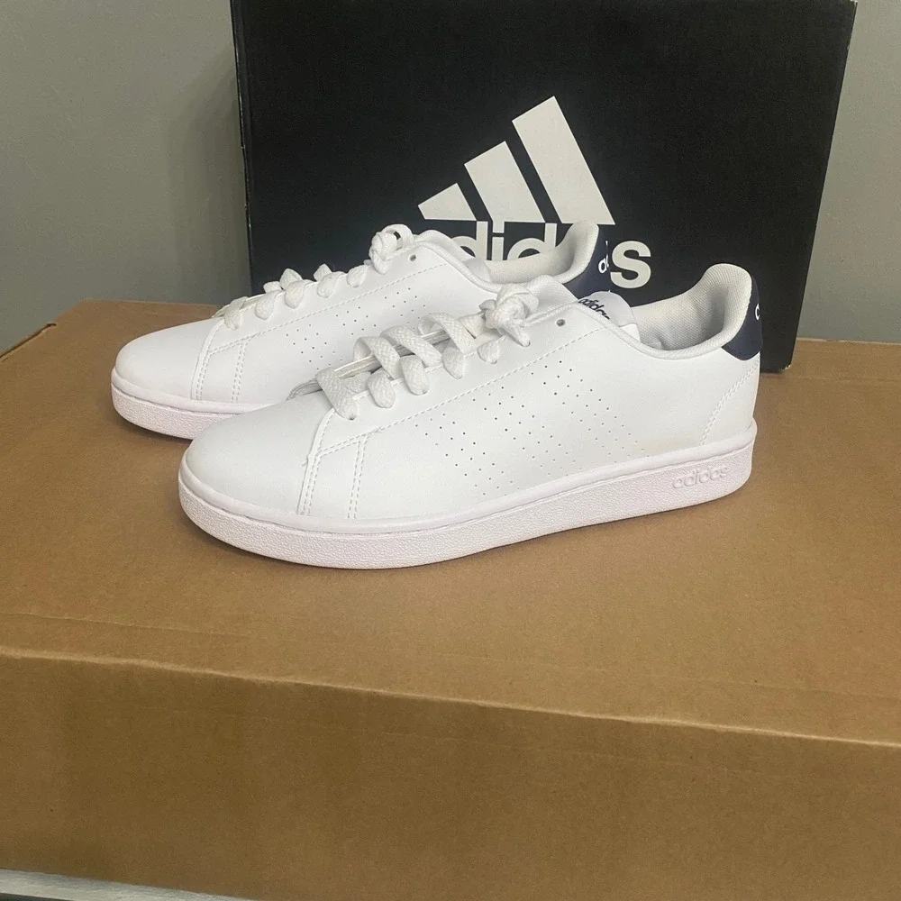 Adidas Advantage K Kids Sneakers White Navy Blue GZ5299 Low Top Tennis Shoes